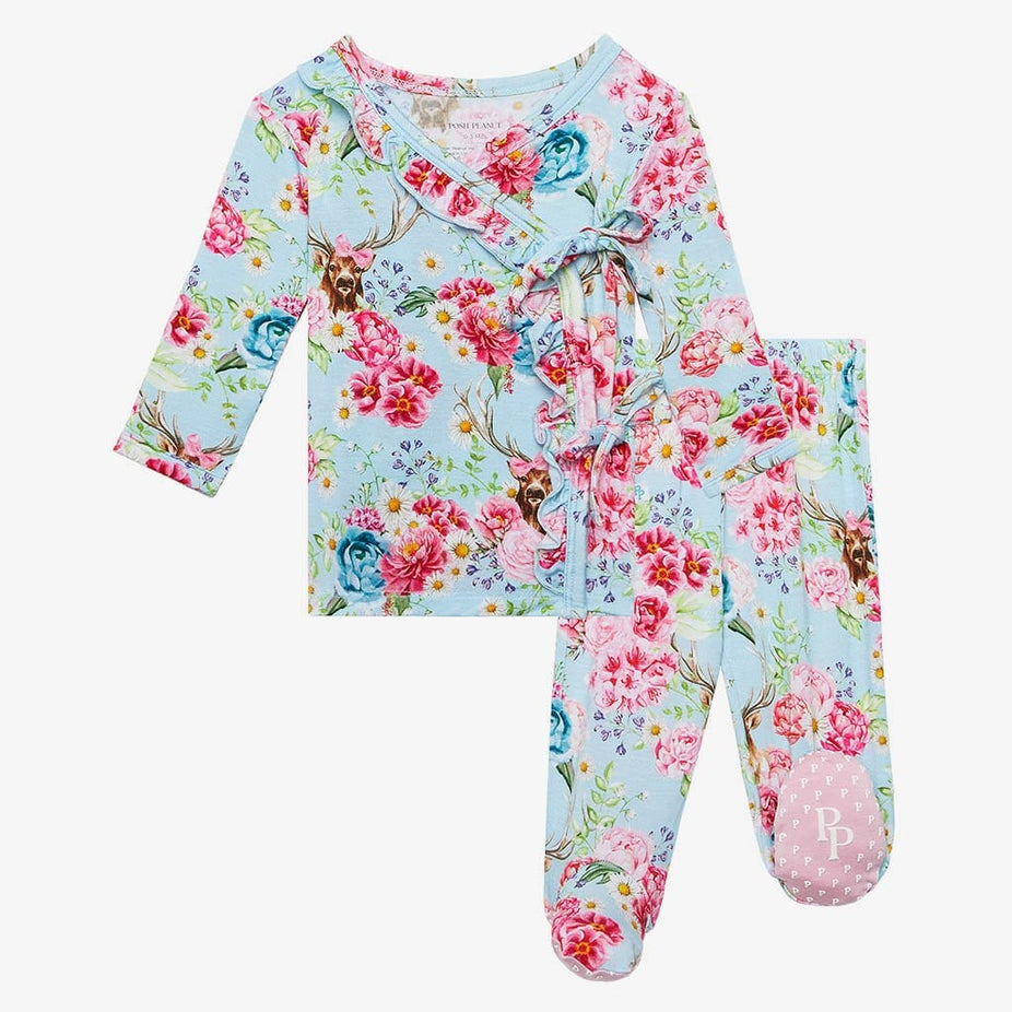 Fawn Ruffled Tie-Front Kimono Set