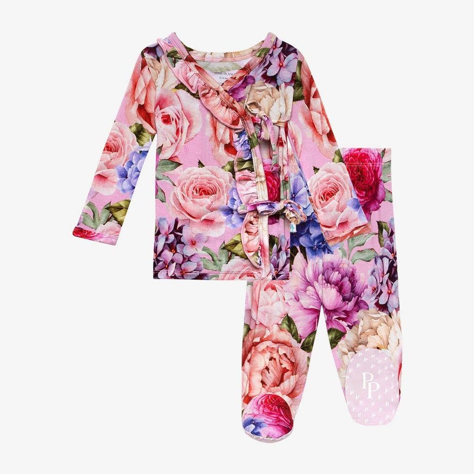 Georgette Ruffled Tie-Front Kimono Set in floral print