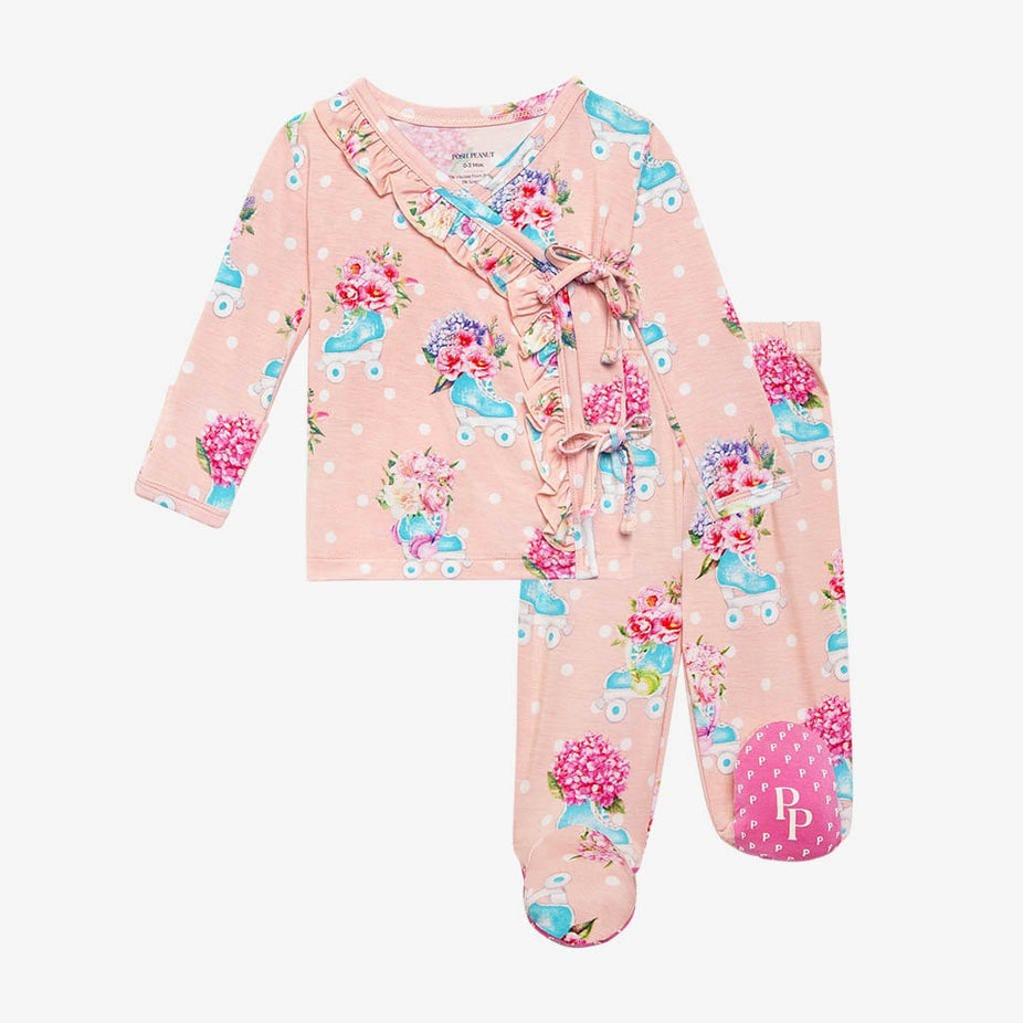 Jenny Ruffled Tie-Front Kimono Set in pink print