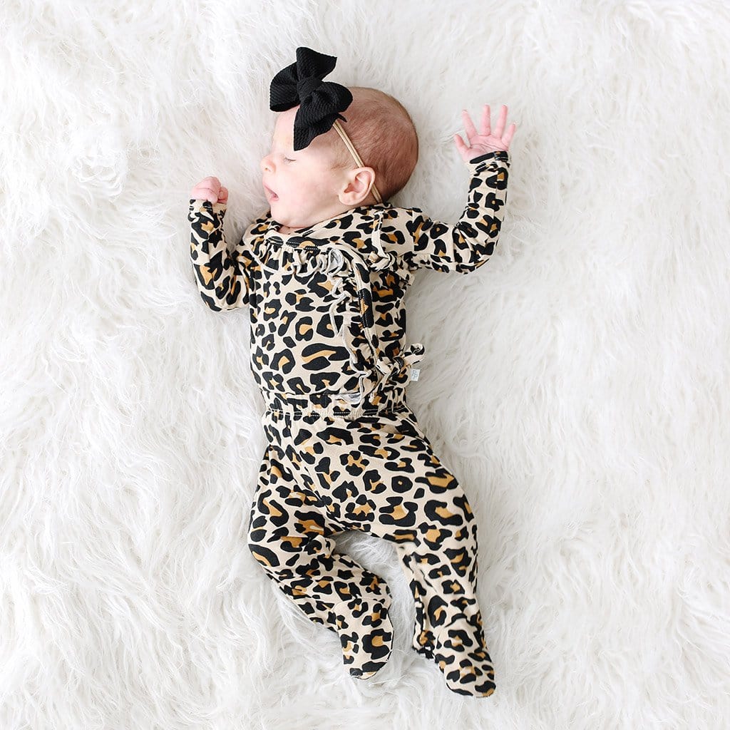 Lana Leopard Tan Ruffled Tie-Front Kimono Set