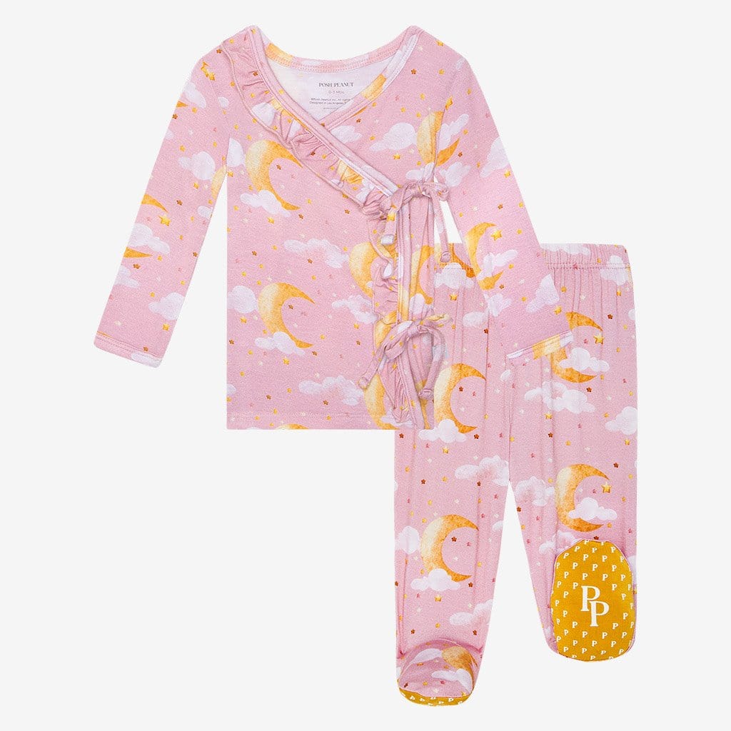 Pink Baby Girl Kimono Decorated with Moon Print