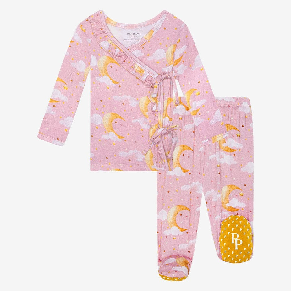 Pink Baby Girl Kimono Decorated with Moon Print