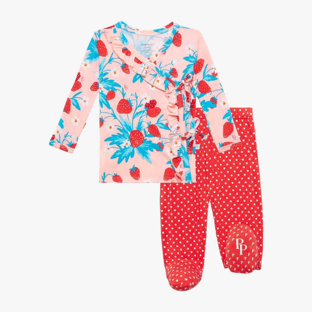Strawberry Ruffled Tie-Front Kimono Set