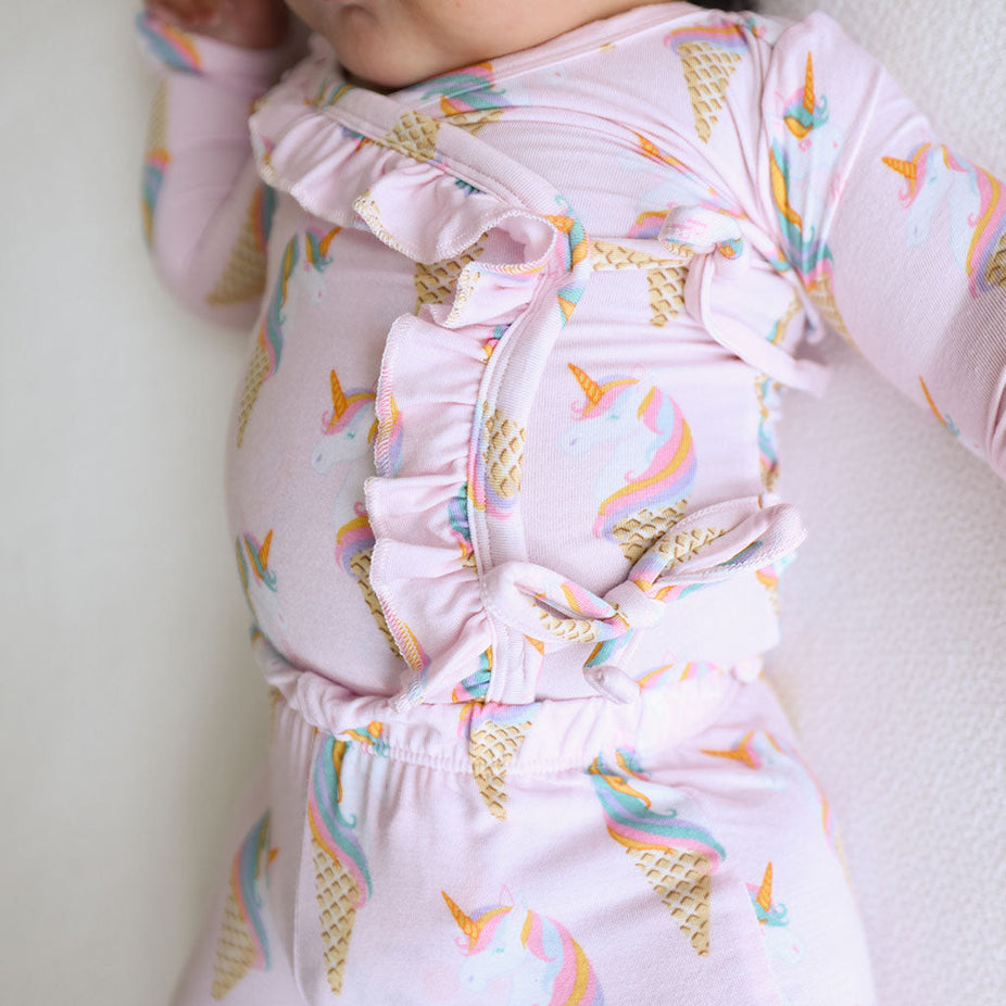 Unicorn Ice Cream Ruffled Tie-Front Kimono Set