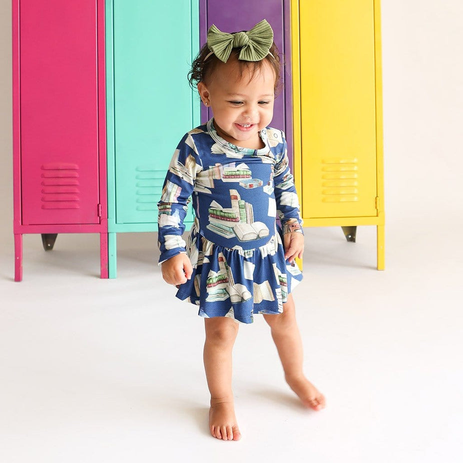 Baby on Library Books Long Sleeve Twirl Skirt Bodysuit