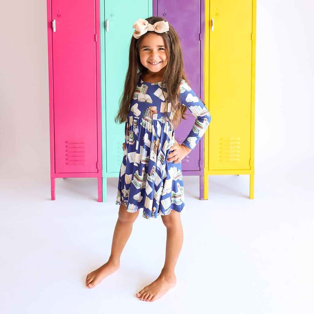 Library Books Long Sleeve Twirl Dress
