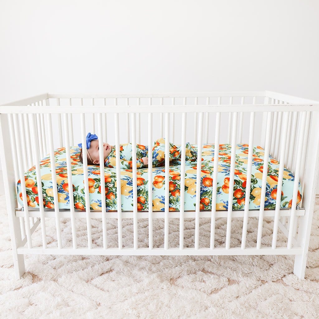 Lucia Crib Sheet on white crib