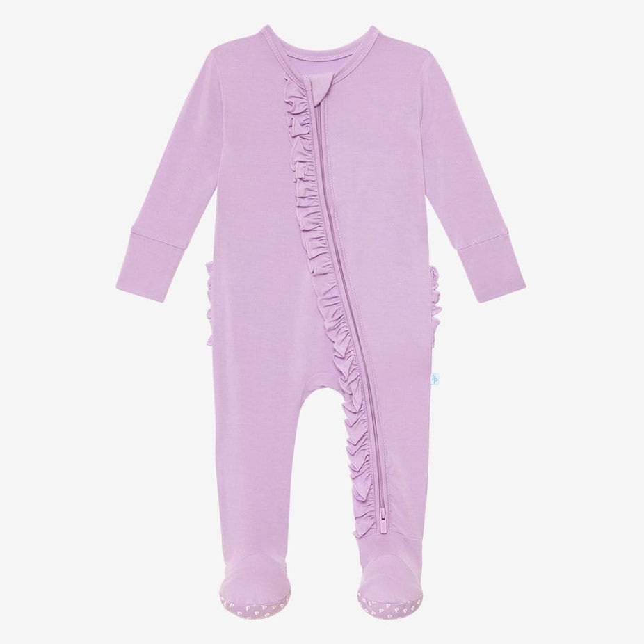 Amethyst Footie Ruffled Zippered One Piece