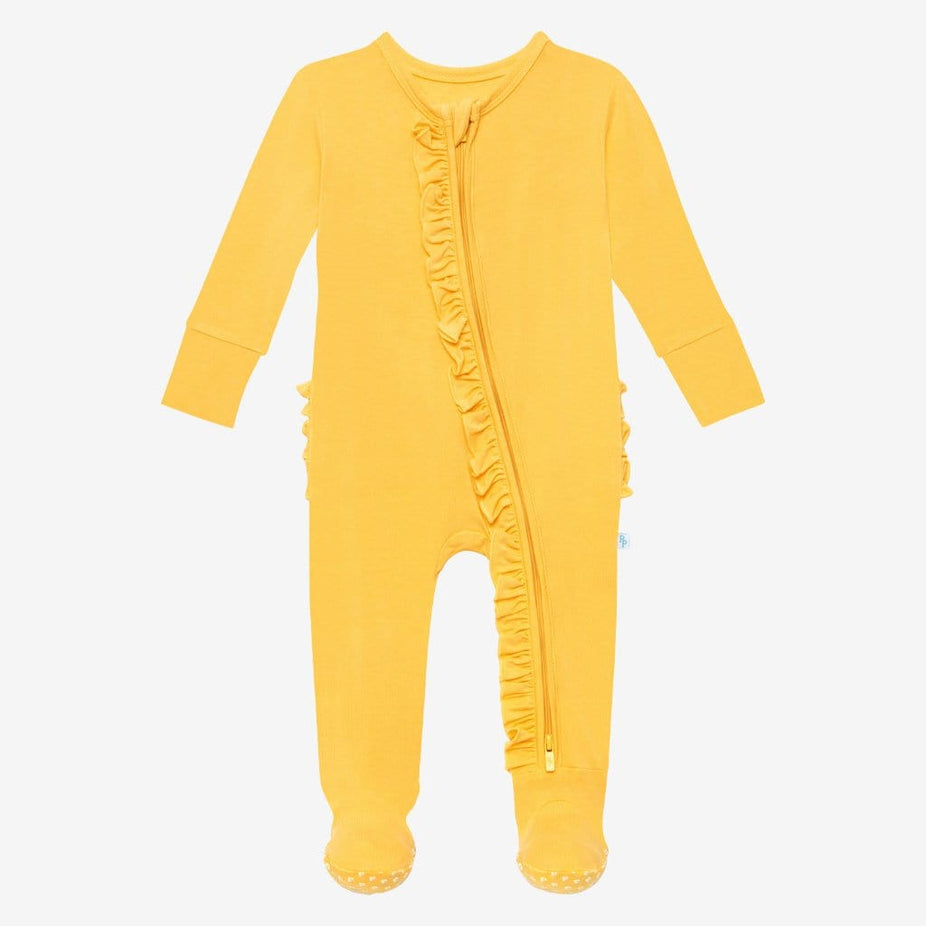 Banana Cream Footie Ruffled Zippered One Piece