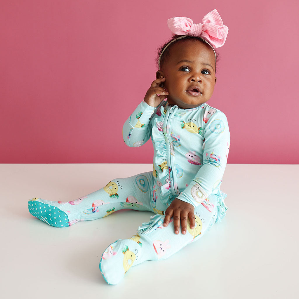 Donuts Footie Ruffled Zippered One Piece