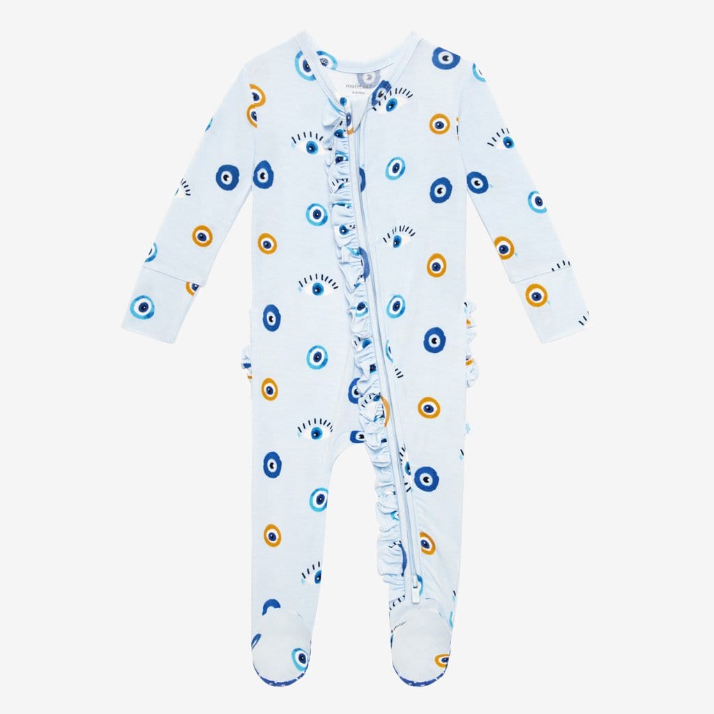 Evil Eye Footie Ruffled Zippered One Piece