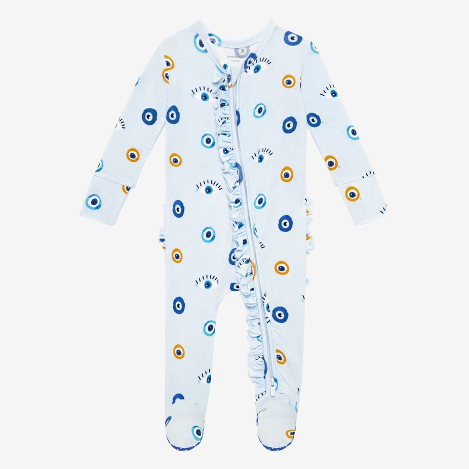 Evil Eye Footie Ruffled Zippered One Piece