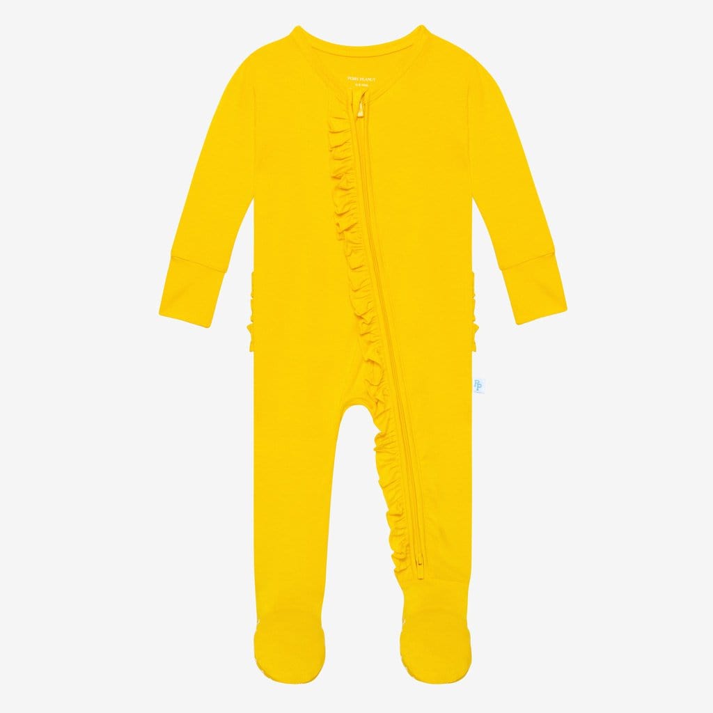Electric Yellow Footie Ruffled Zippered One Piece