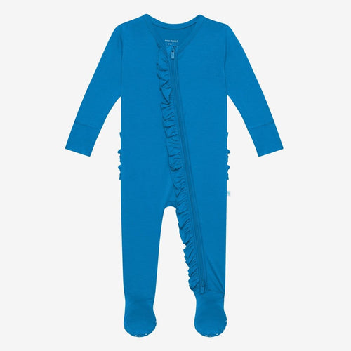 Hawaiian Blue Footie Ruffled Zippered One Piece