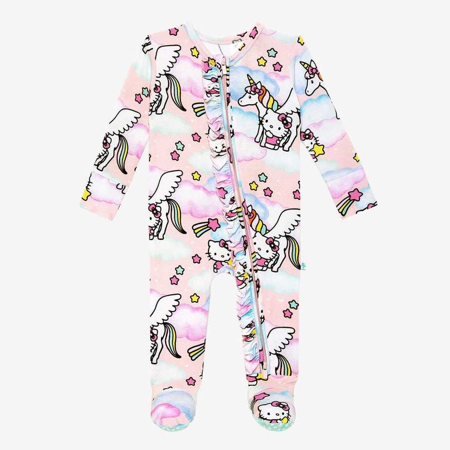 Hello Kitty® Unicorn Footie Ruffled Zippered One Piece Front