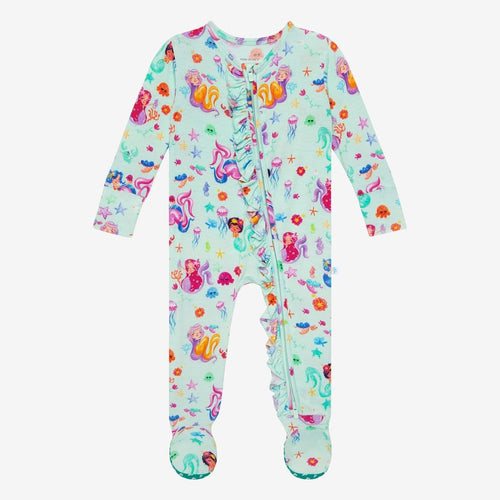 Kai Footie Ruffled Zippered One Piece in mermaid print