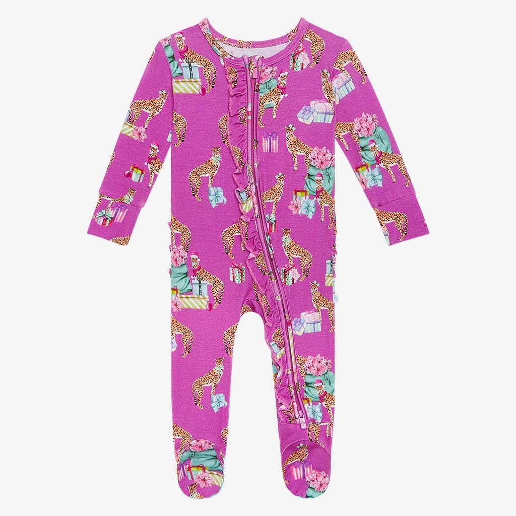 Front view of Leopard Baby Girl Footie | Keana
