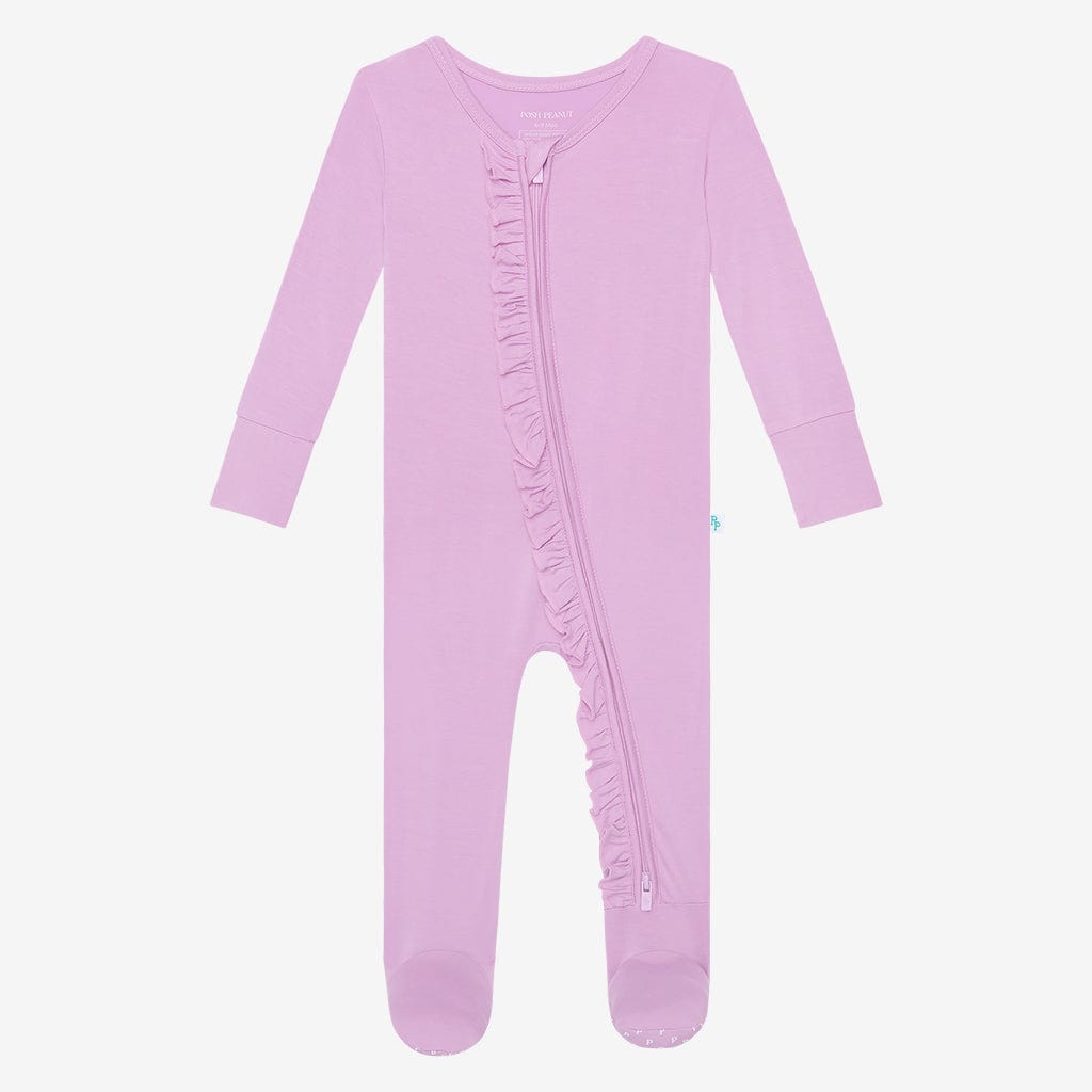 Lovely Lavender Footie Ruffled Zippered One Piece