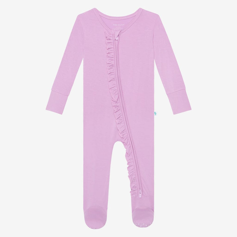 Lovely Lavender Footie Ruffled Zippered One Piece