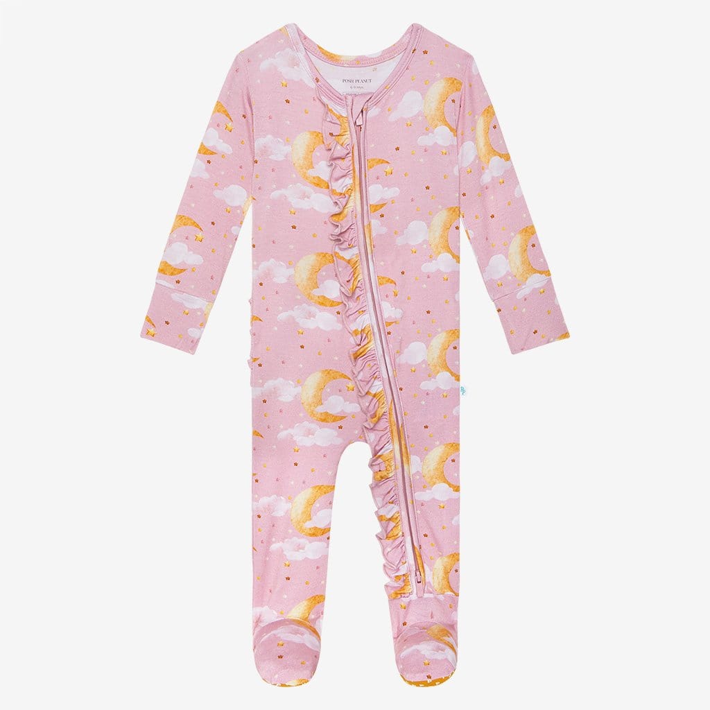 Moon Pink Zippered Baby Footie Pajamas
