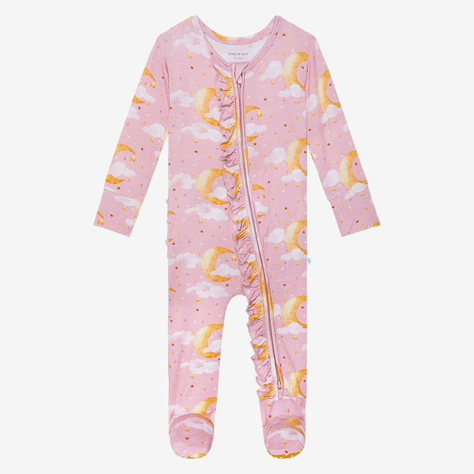 Moon Pink Zippered Baby Footie Pajamas