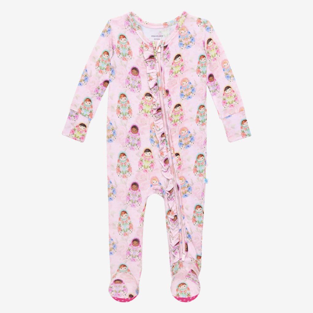 Matryoshka Footie Ruffled Zippered One Piece