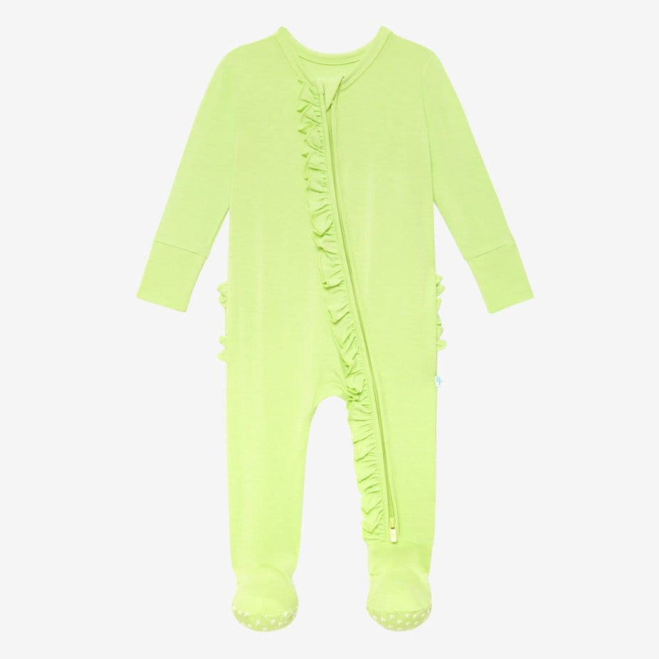 Pistachio Footie Ruffled Zippered One Piece