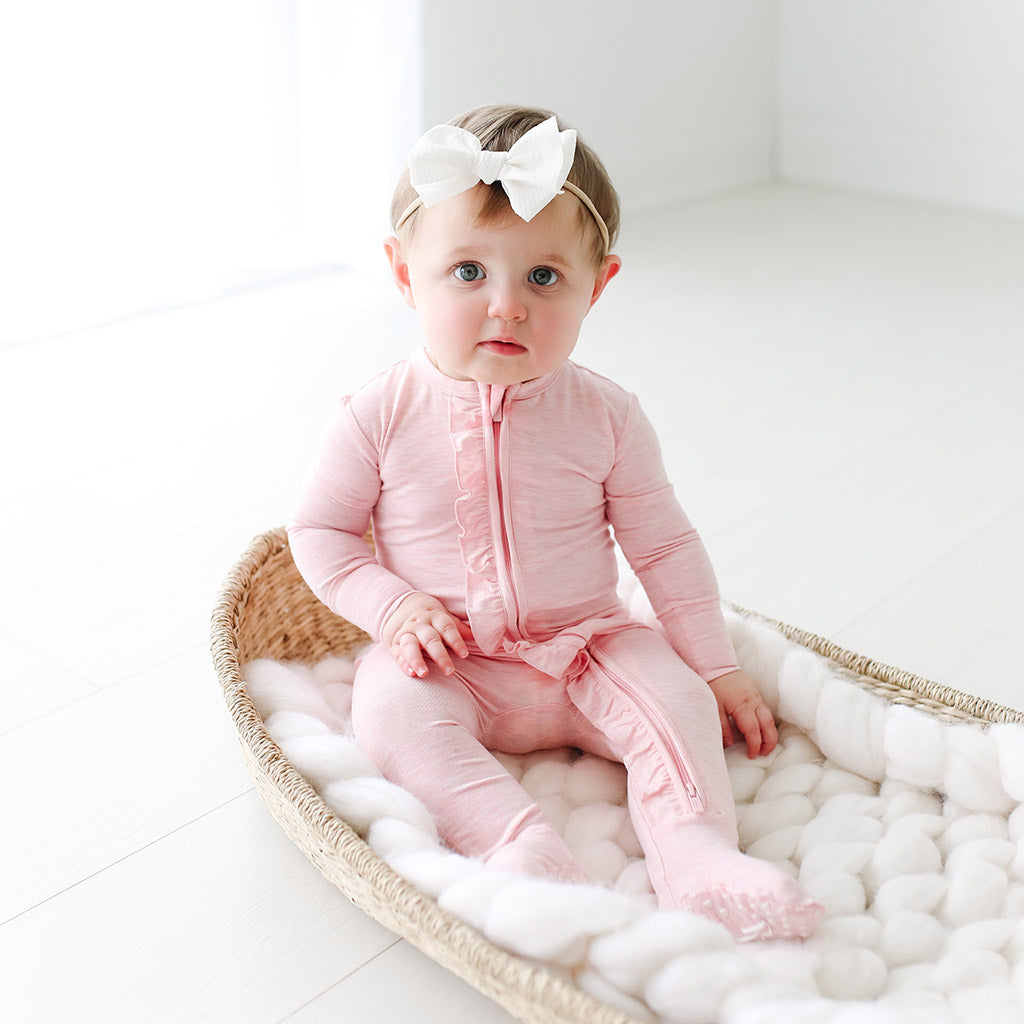 Pink Heather Footie Ruffled Zippered One Piece
