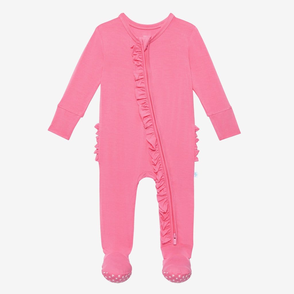 Pink Lemonade Footie Ruffled Zippered One Piece