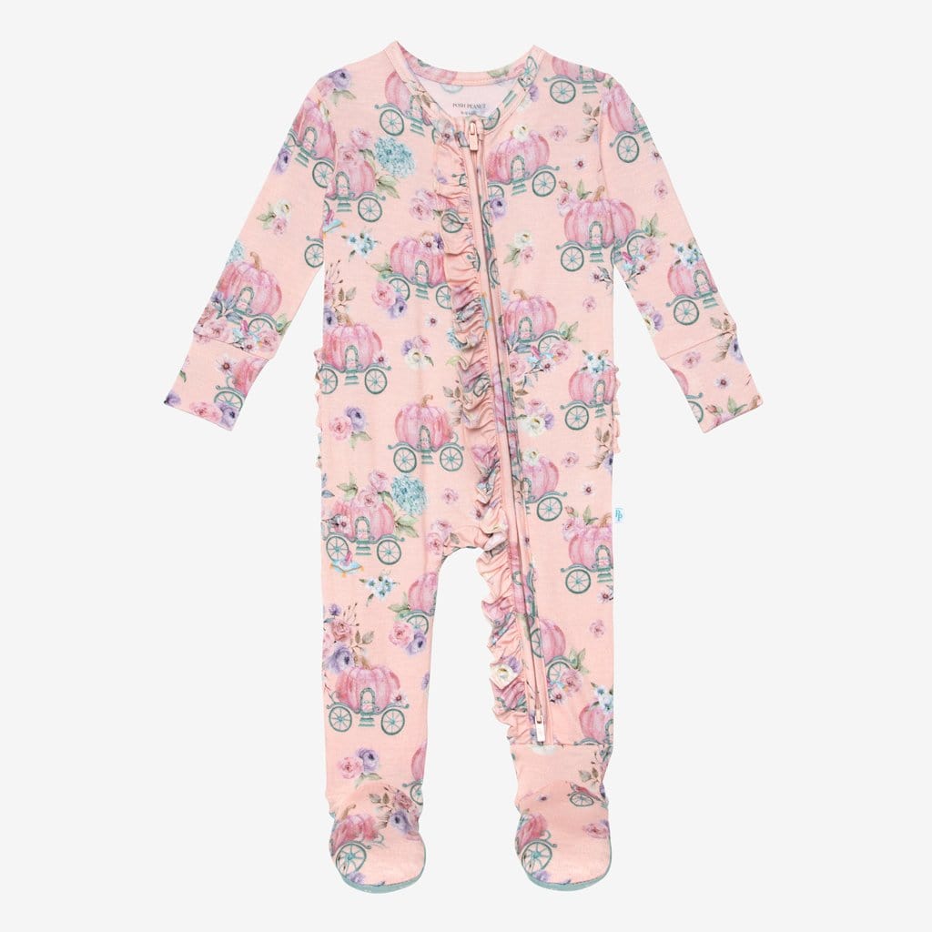 Pumpkin Carriage Footie Ruffled Zippered One Piece