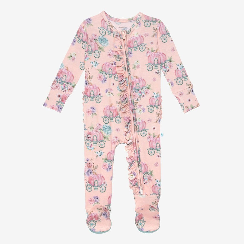 Pumpkin Carriage Footie Ruffled Zippered One Piece
