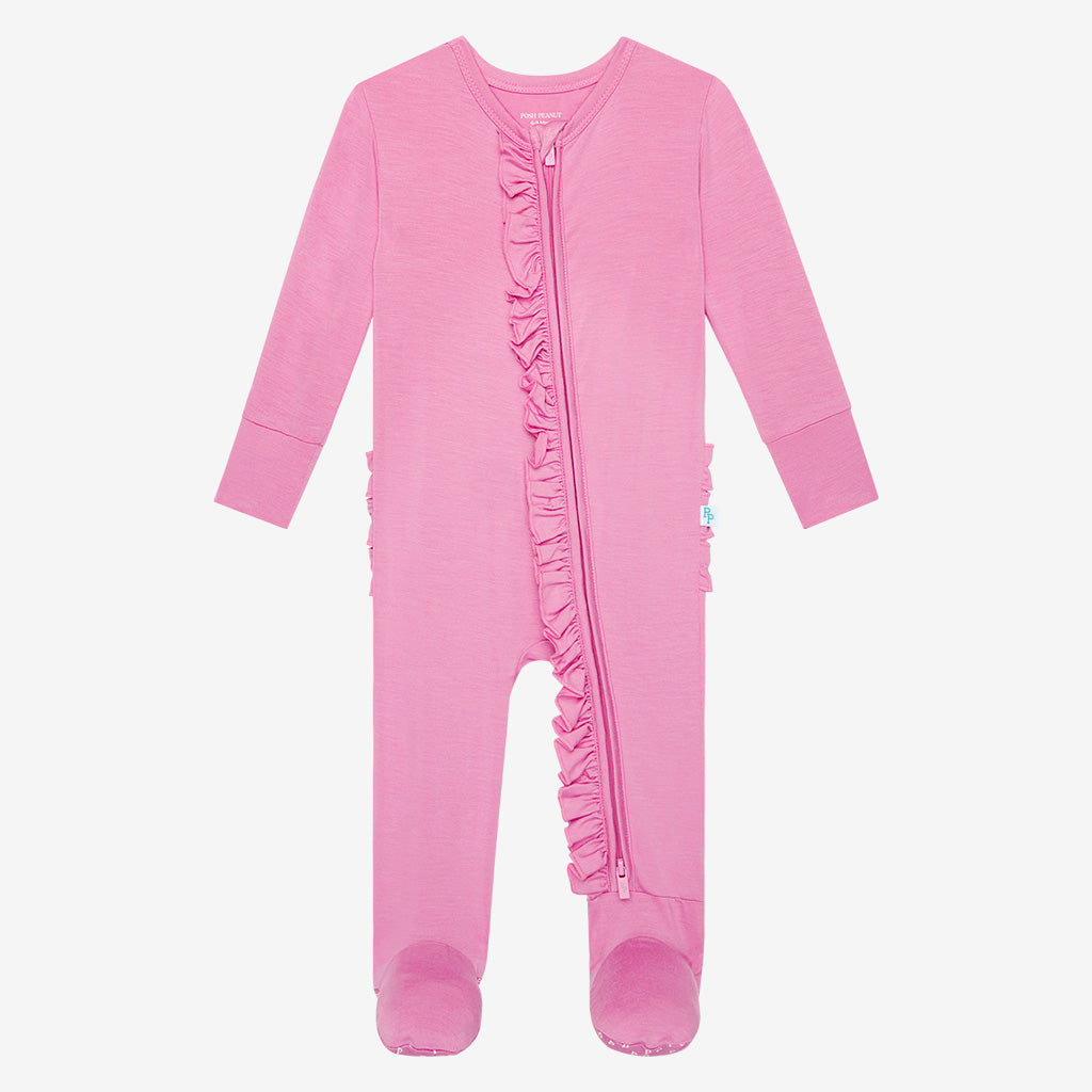 Pink Peony Footie Ruffled Zippered One Piece