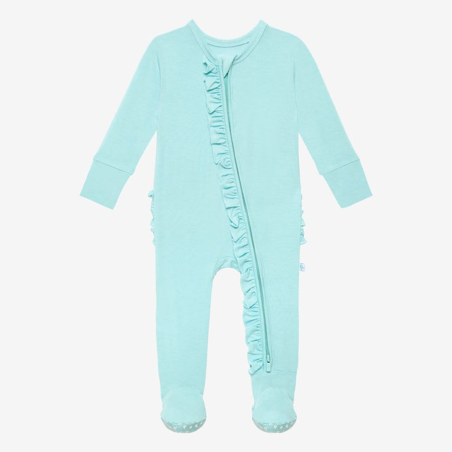 Robins Egg Footie Ruffled Zippered One Piece
