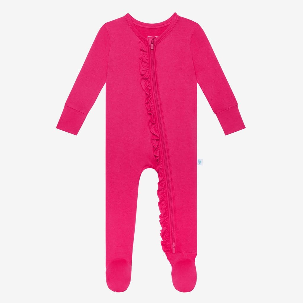 Summer Fuchsia Footie Ruffled Zippered One Piece