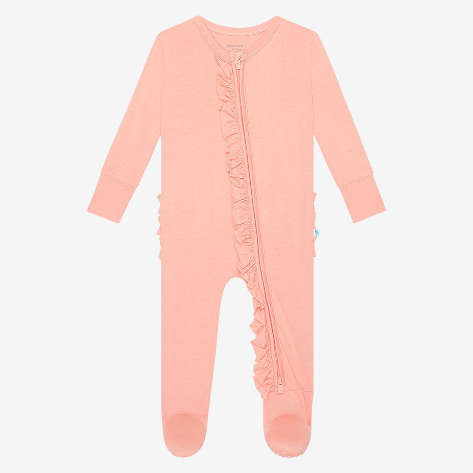 Spring Blossom Footie Ruffled Zippered One Piece