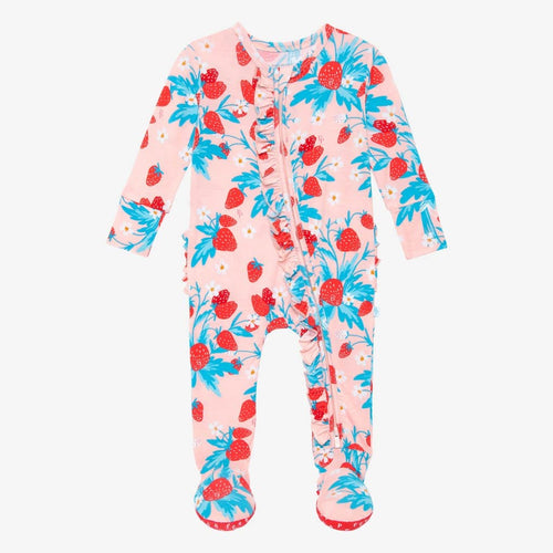 Strawberry Footie Ruffled Zippered One Piece
