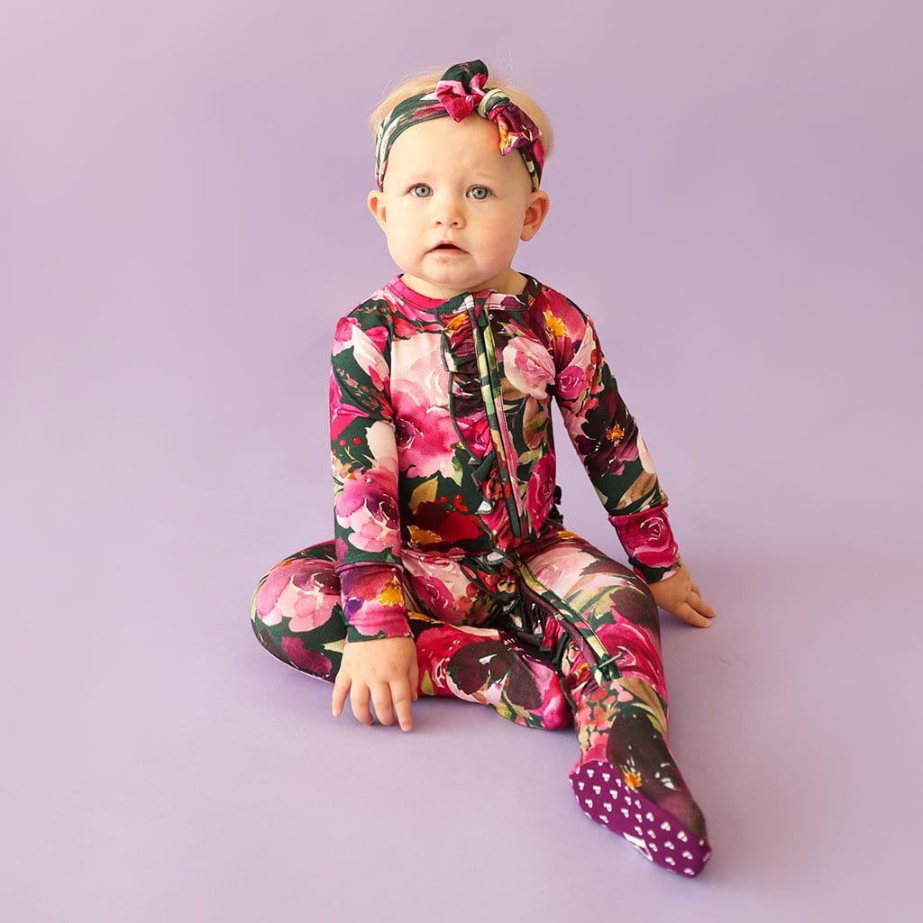 Zelda Footie Ruffled Zippered One Piece Headwrap Set