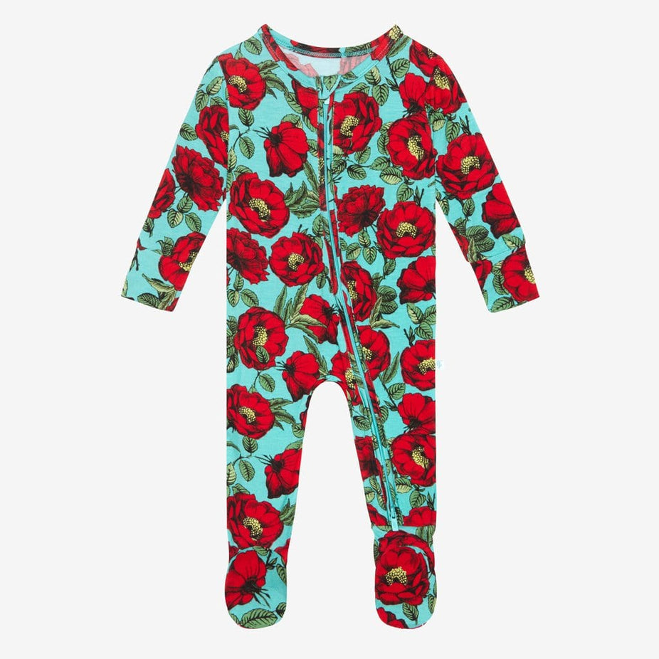 Floral Blue Baby Footie Pajamas with Roses alice + olivia®