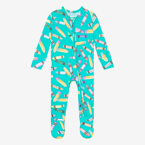 Back to School Footie Zippered One Piece Front