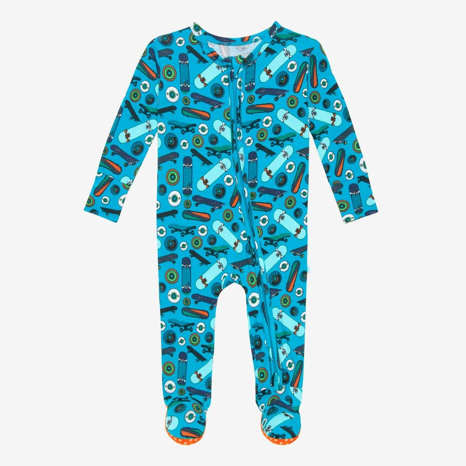 Cole Footie Zippered One Piece in skateboard print