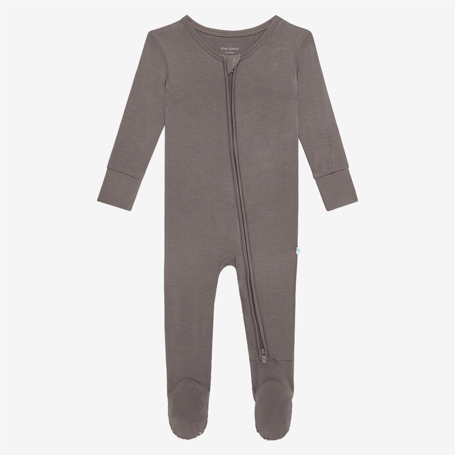 Dark Gray Footie Zippered One Piece