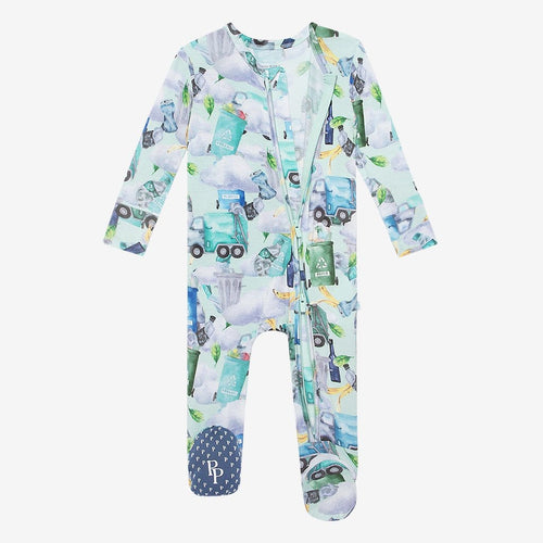 Garbage Trucks Footie Zippered One Piece