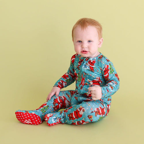 Jolly Saint Nick Footie Zippered One Piece