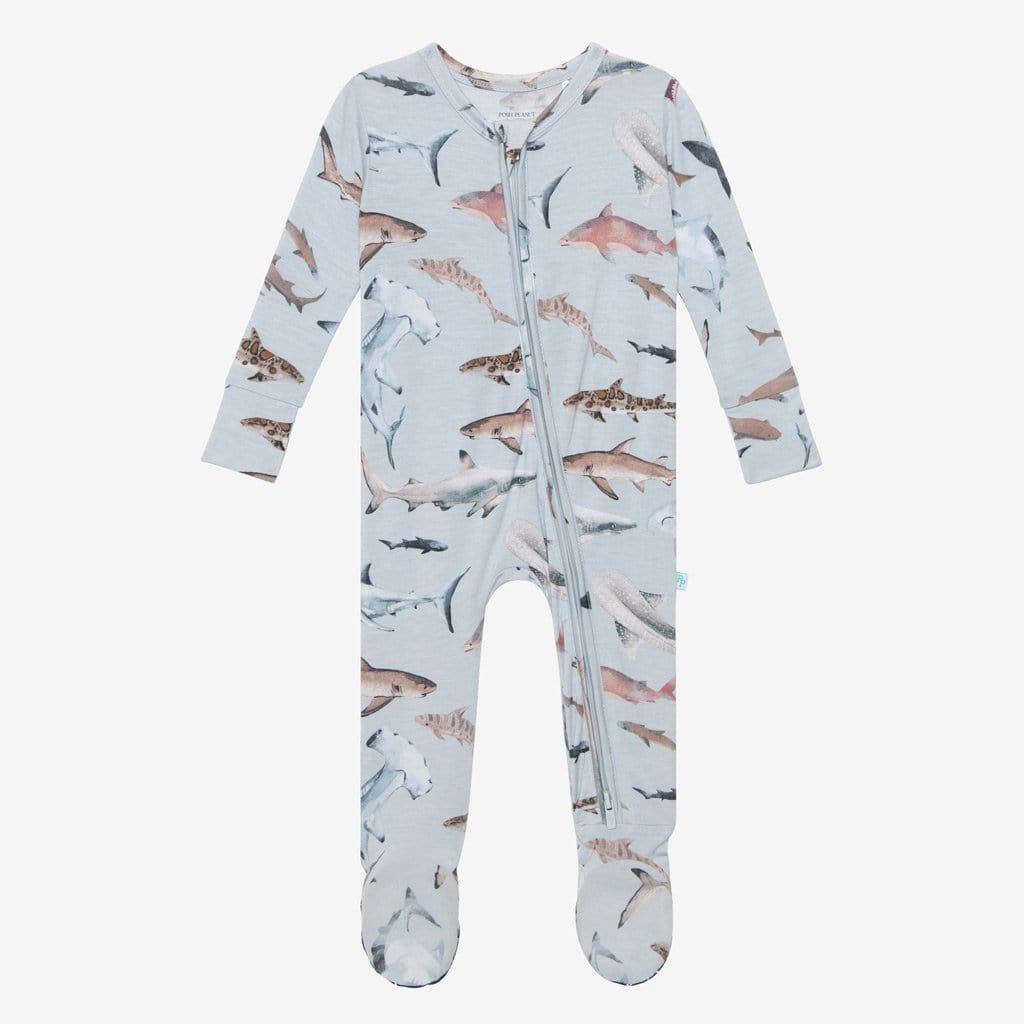 Maverick Footie Zippered One Piece in shark print