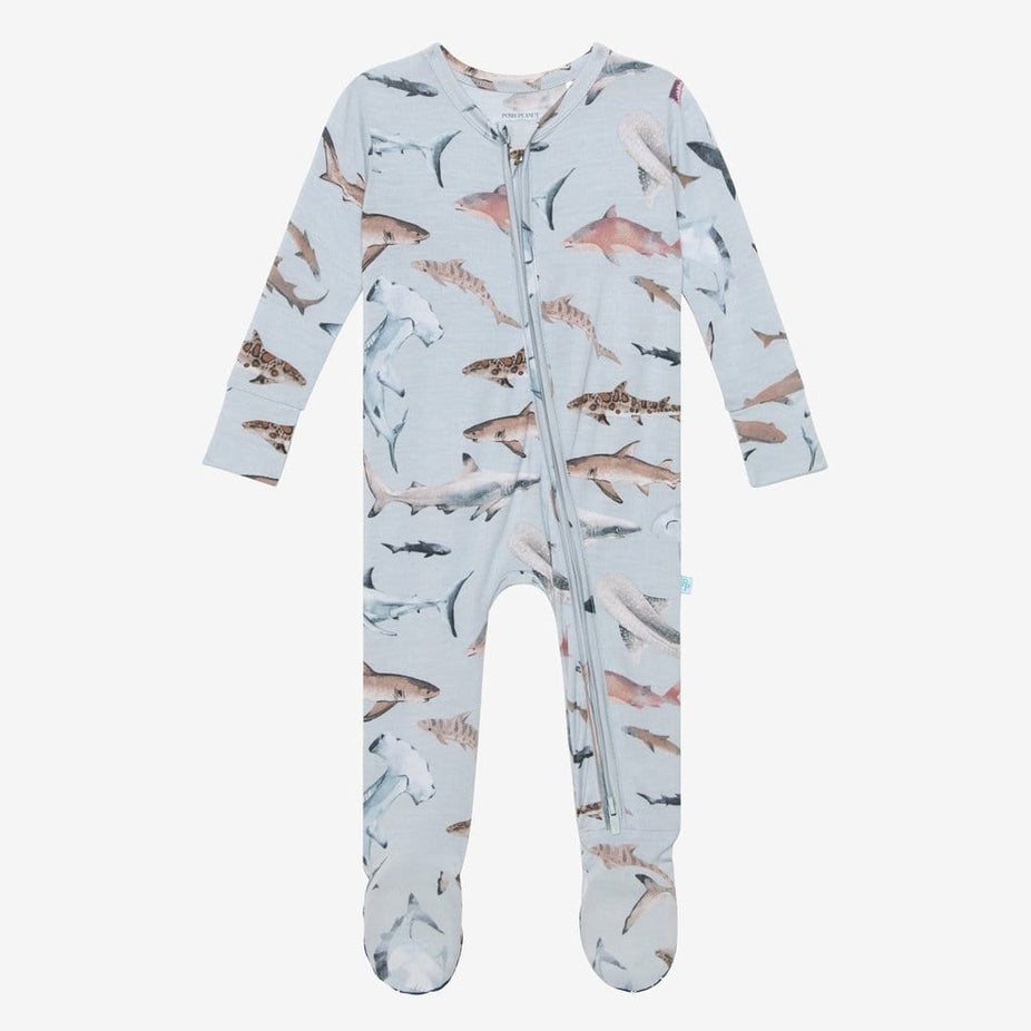Maverick Footie Zippered One Piece in shark print