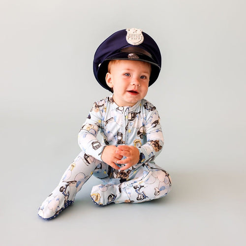 Baby wearing Police Footie Zippered One Piece