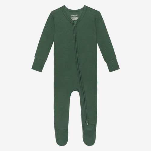 Pine Waffle Footie Zippered One Piece