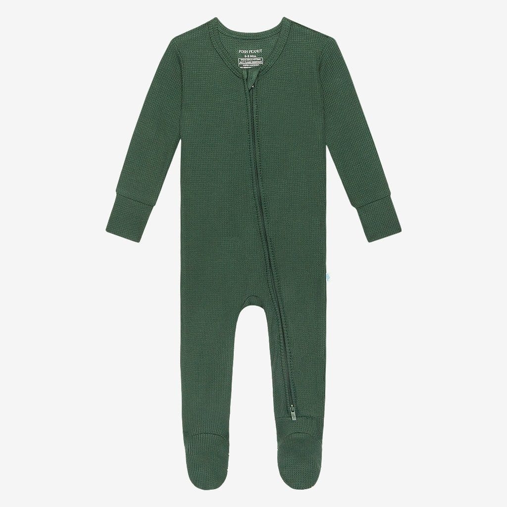 Pine Waffle Footie Zippered One Piece