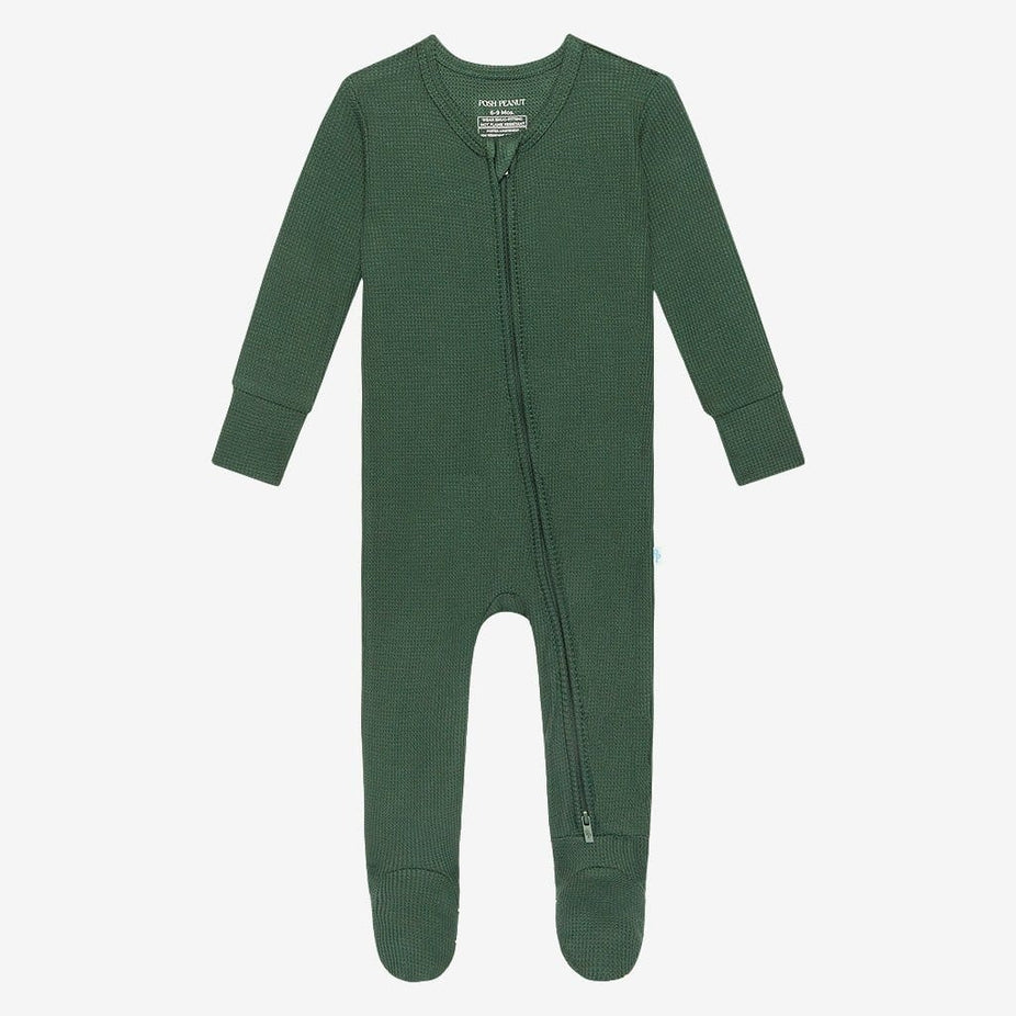 Pine Waffle Footie Zippered One Piece Beanie Set