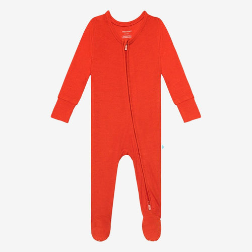 Persimmon Waffle Footie Zippered One Piece